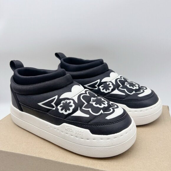 Moon Boot Park Soft Flower Slip On logo-print Boots Sneakers US 7 Black/ White - Picture 1 of 14